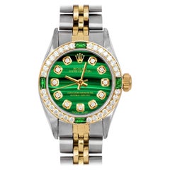 Rolex Donna Oyster Perpetual Quadrante Malachite Diamante Lunetta Diamante Smeraldo