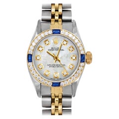 Vintage Rolex Ladies TT Oyster Perpetual MOP Diamond Dial Sapphire Diamond Bezel Watch