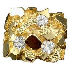 Bijoux d'homme en or jaune 14K avec pépites et diamants 1.00 CT  Bague 