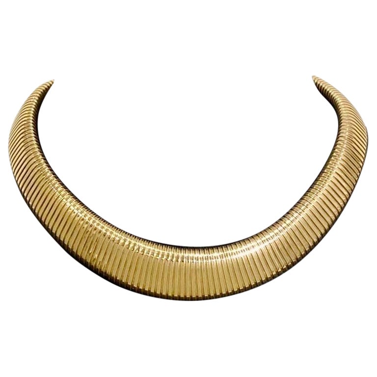 A Vintage Mid Century Italian Tubogas 14k Gold Necklace 