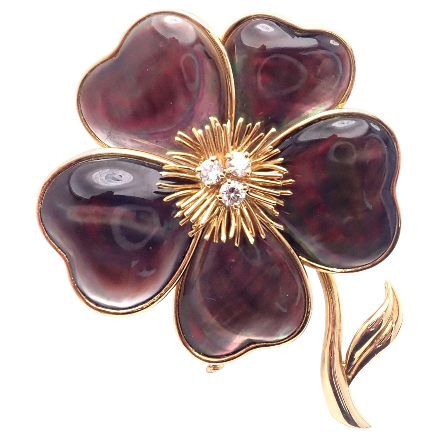 Van Cleef & Arpels Clématite Blume Diamant Grau Perlmutt Gold Pin Brosche im Angebot