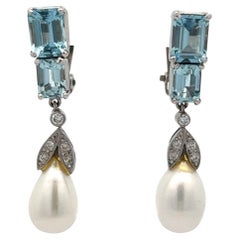 Vintage Aquamarine and Pearl Earrings