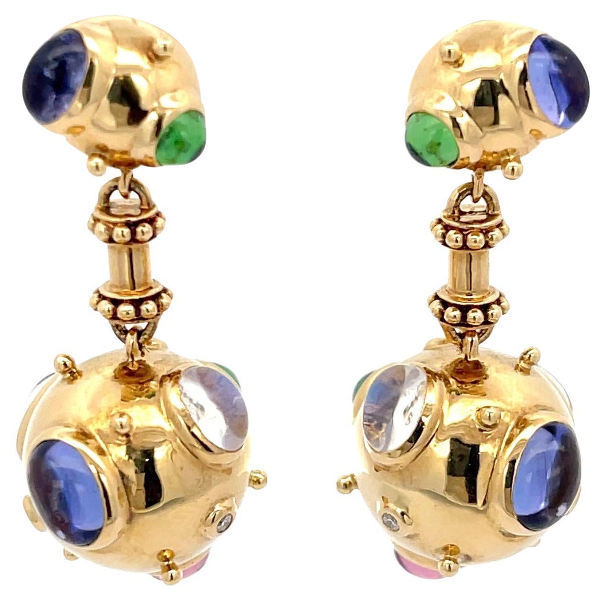 Temple St. Clair Feldspar Sapphire Emerald Earrings For Sale