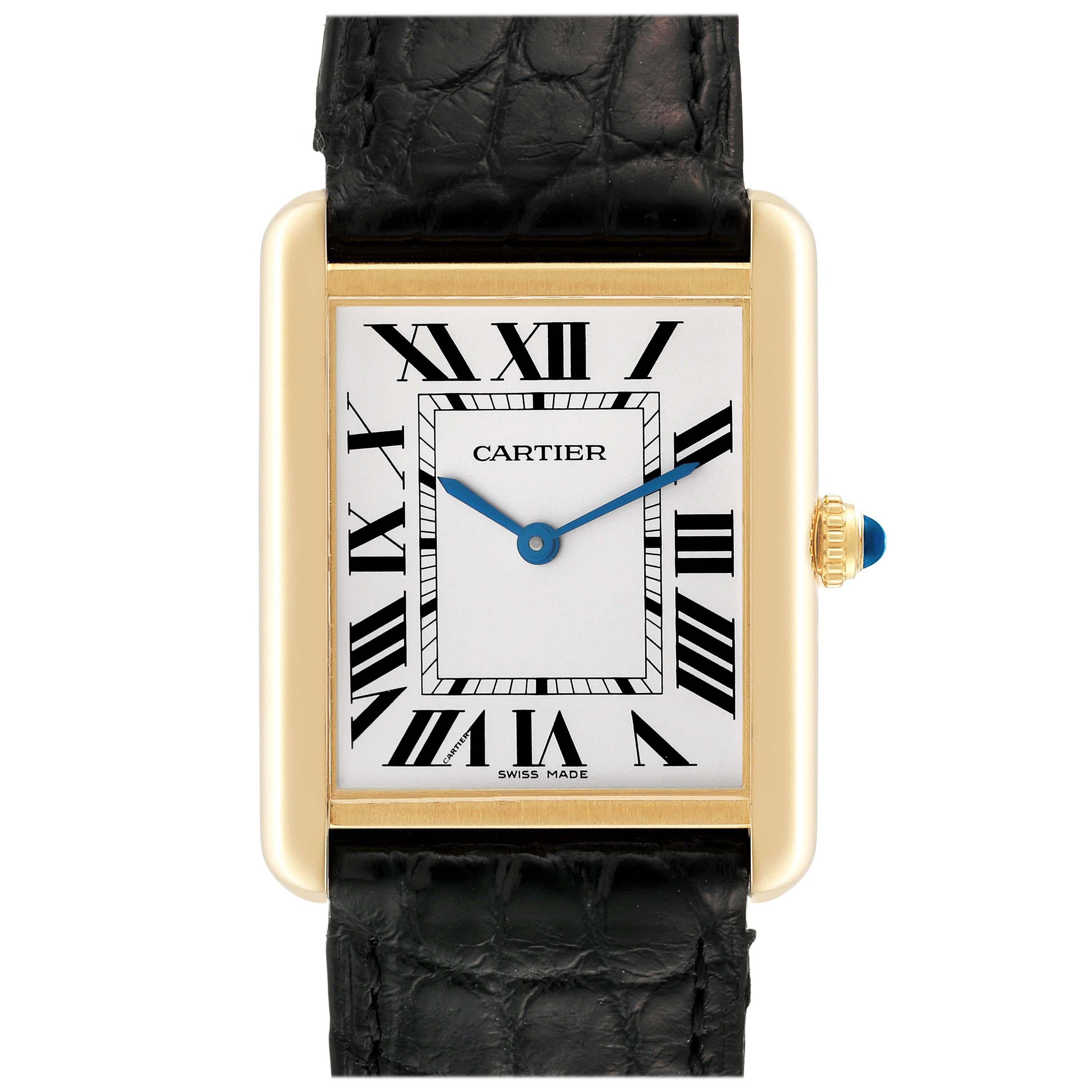 Cartier Tank Solo Large Yellow Gold Steel Mens Watch W5200004 Card For Sale
