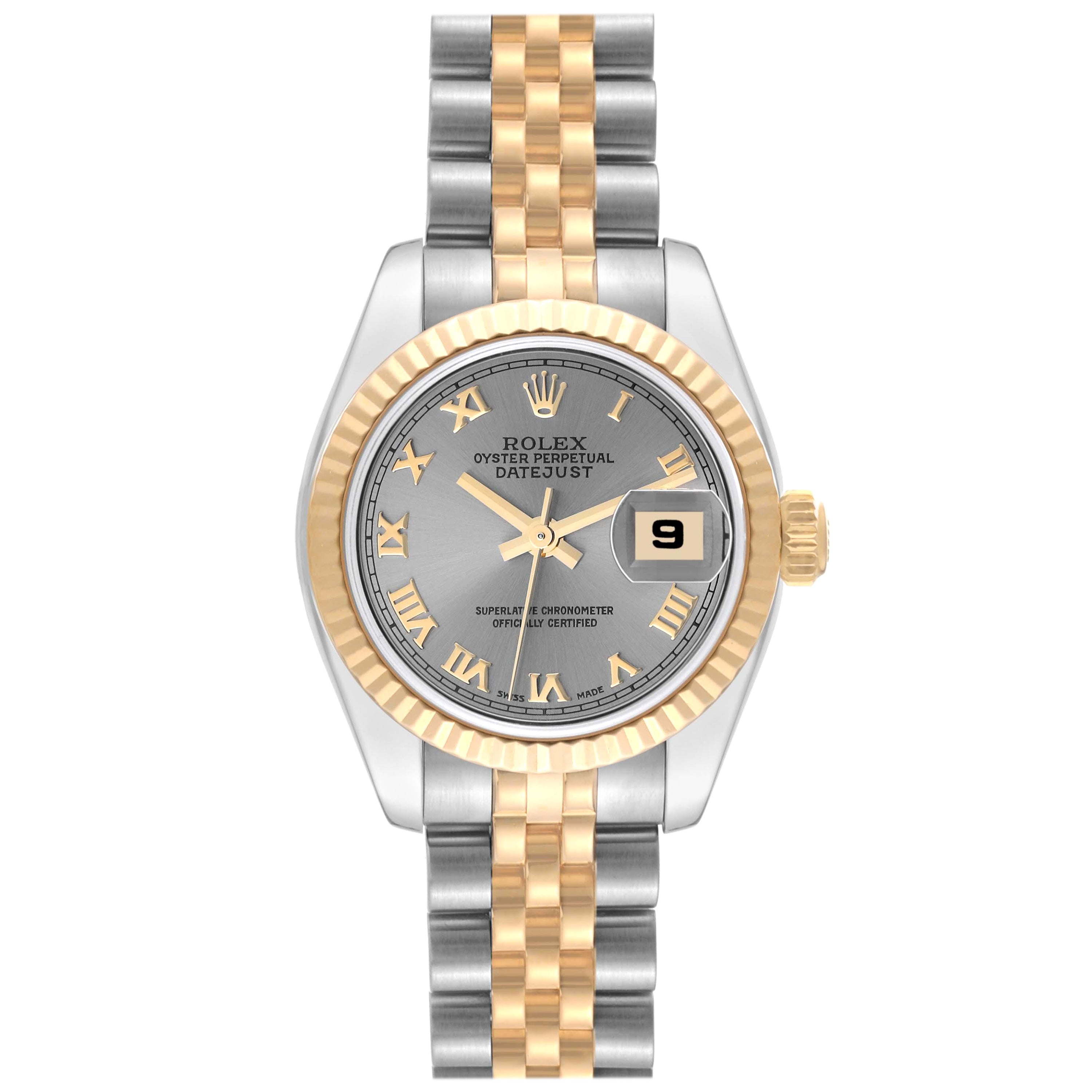 Rolex Datejust Steel Yellow Gold Slate Dial Ladies Watch 179173 Box Card For Sale