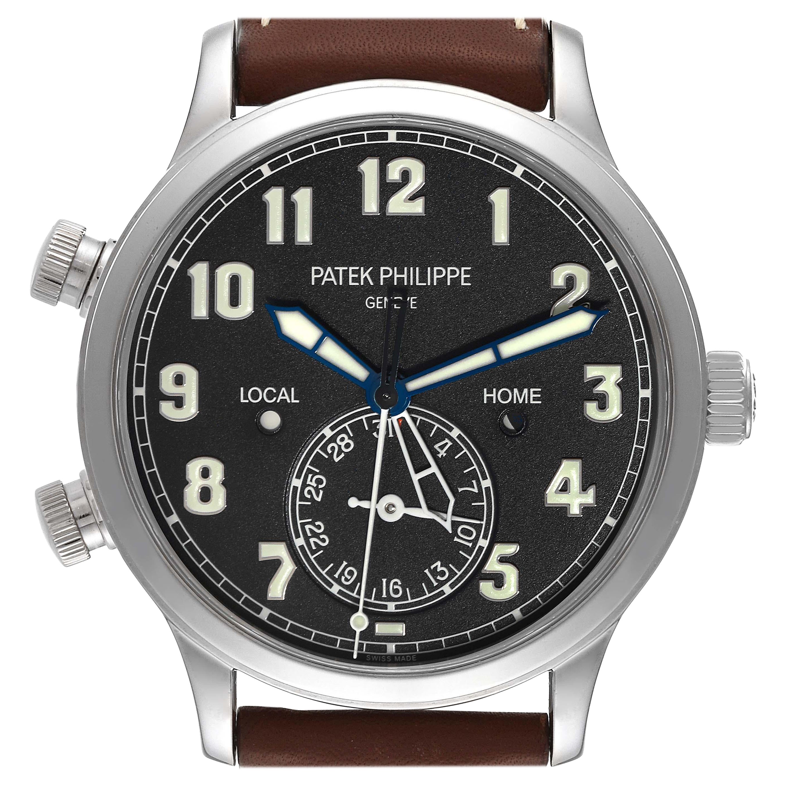 Patek Philippe Calatrava White Gold Pilot Travel Time Mens Watch 5524 Box Papers For Sale