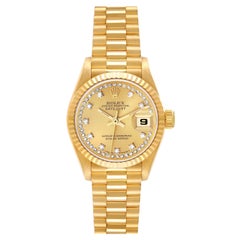 Vintage Rolex Datejust President Yellow Gold Diamond Ladies Watch 69178 Box Papers