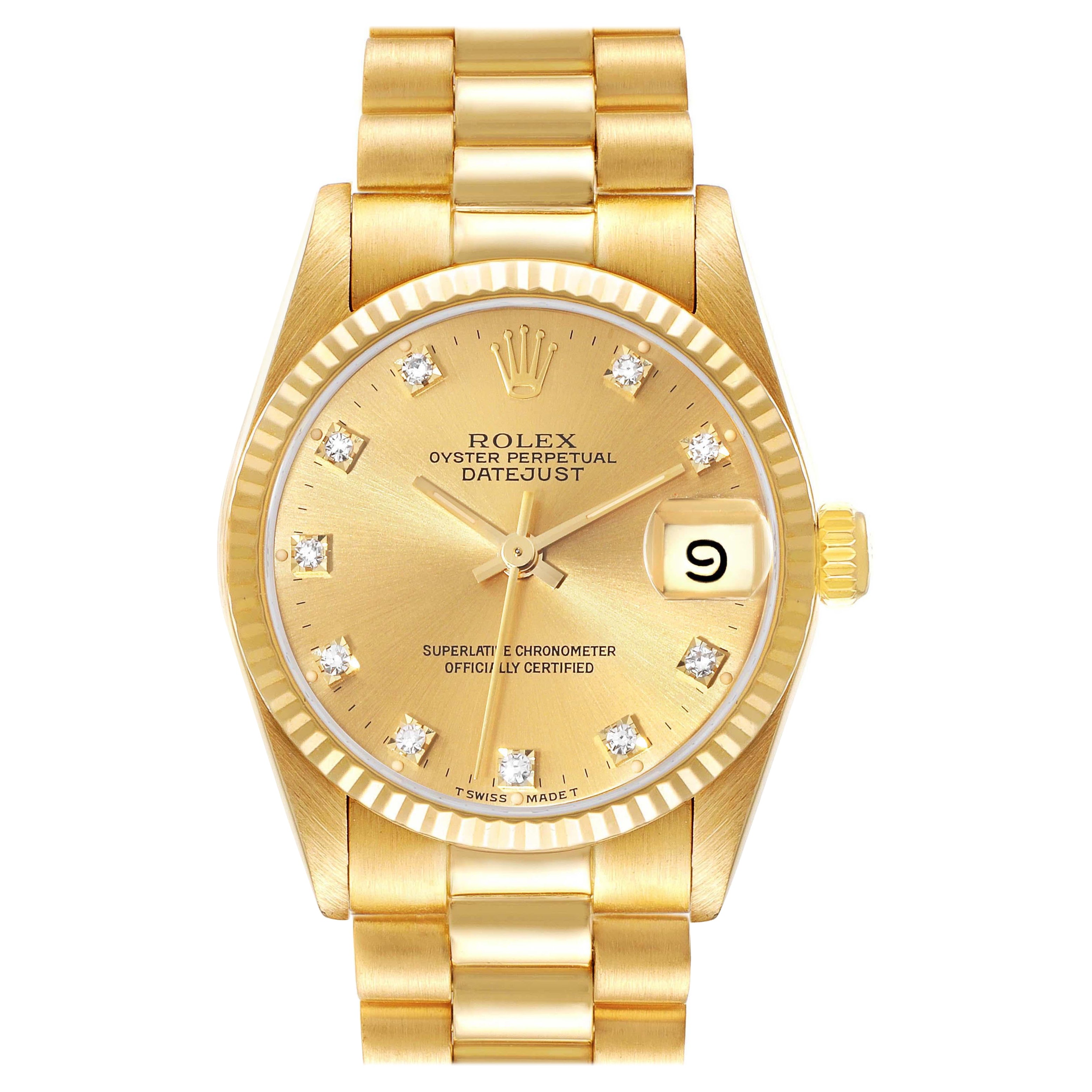 Rolex President, montre pour femme de taille moyenne en or jaune avec cadran en diamants 68278