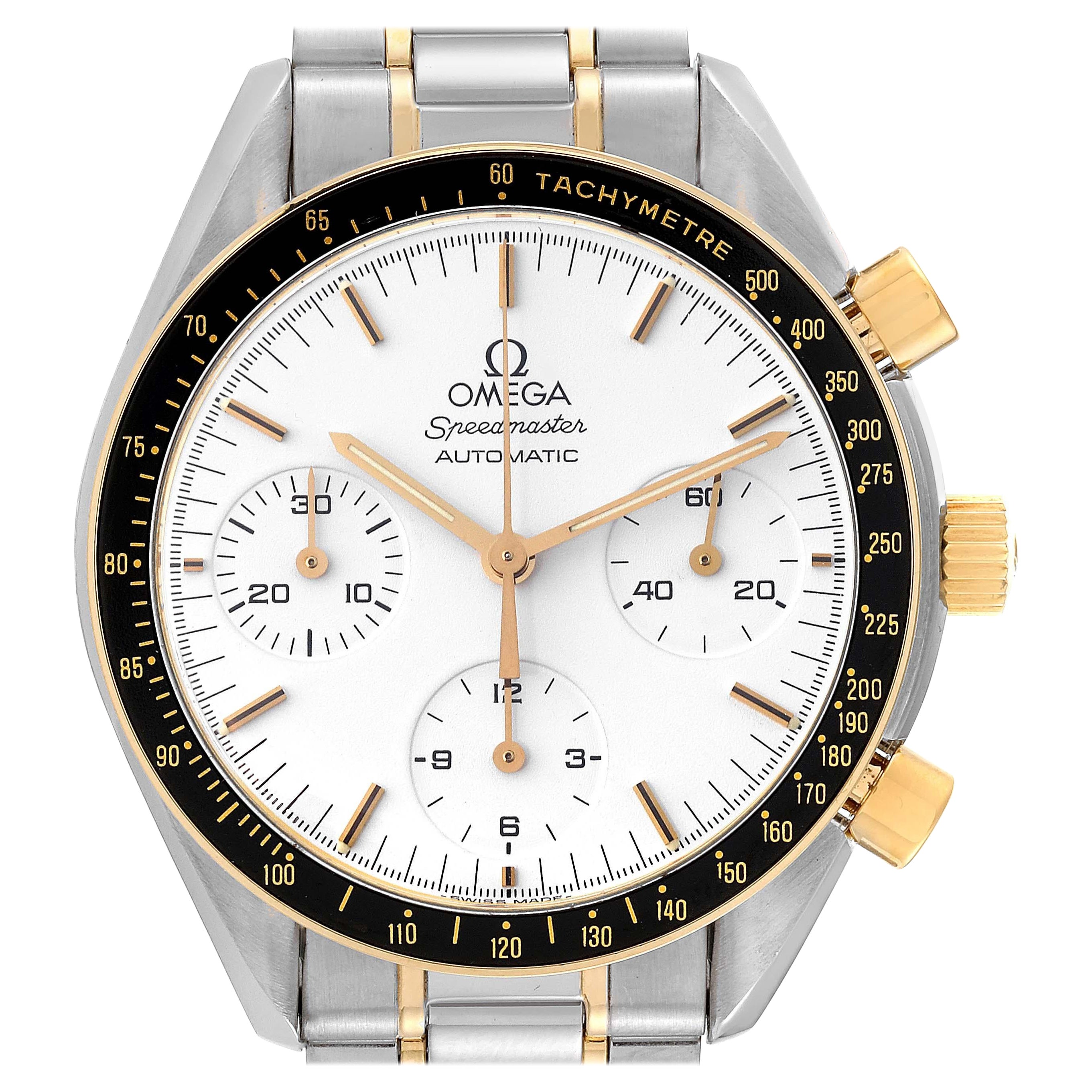 Omega Speedmaster Steel Yellow Gold Chronograph Mens Watch 3310.20.00 Papers en vente