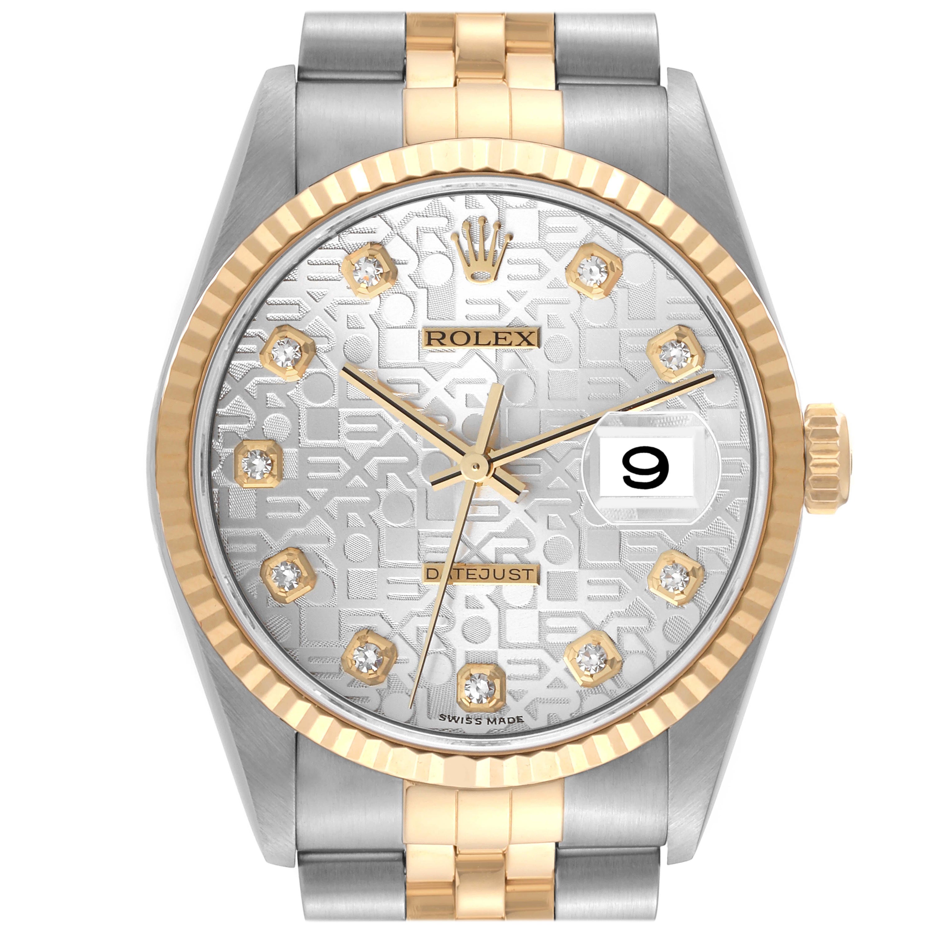 Rolex Datejust Anniversary Diamond Dial Steel Yellow Gold Mens Watch 16233 For Sale