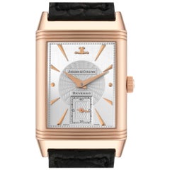 Used Jaeger LeCoultre Reverso Art Deco Rose Gold Silver Dial Mens Watch 270.2.62