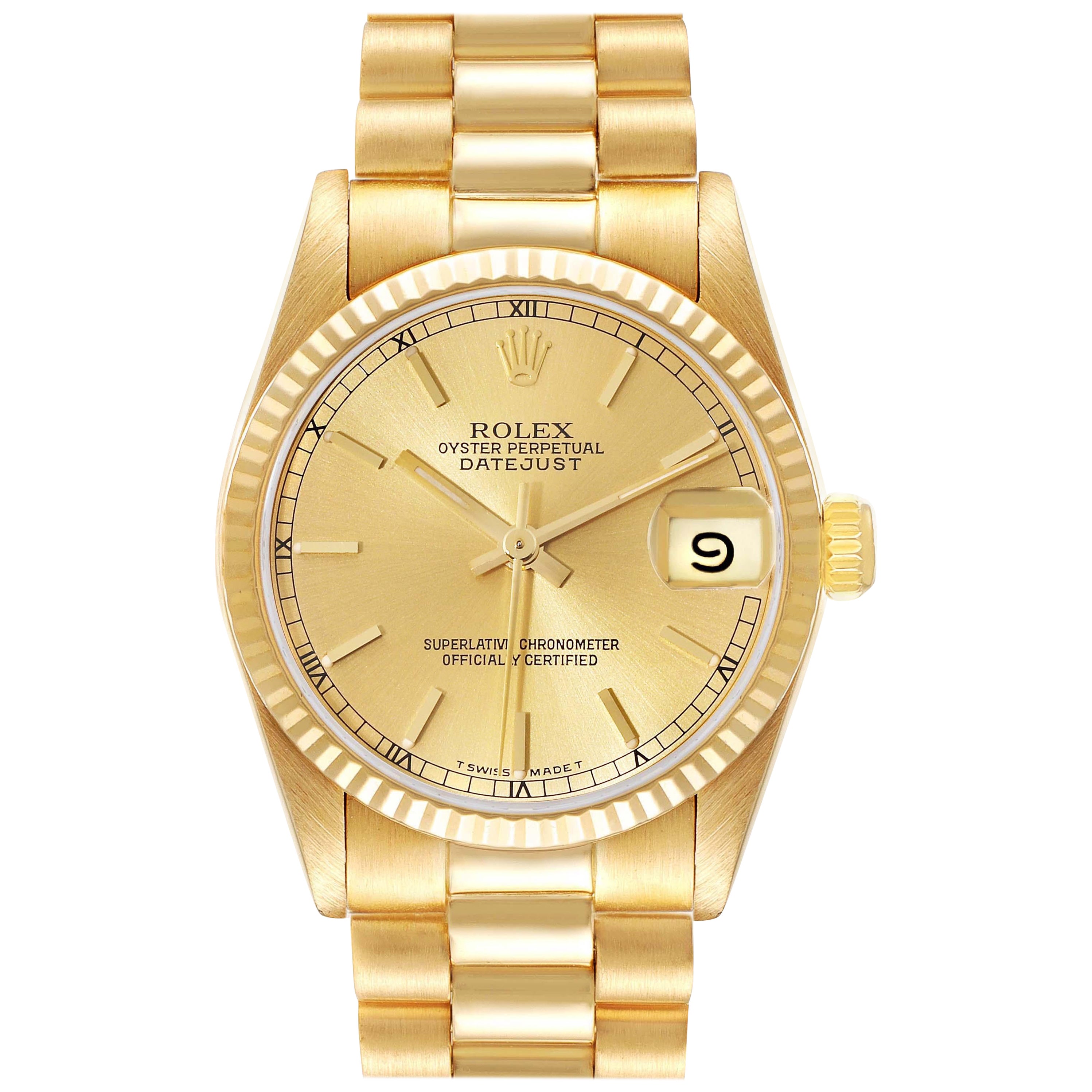 Rolex President Datejust 31 Midsize Yellow Gold Ladies Watch 68278 Box Papers For Sale