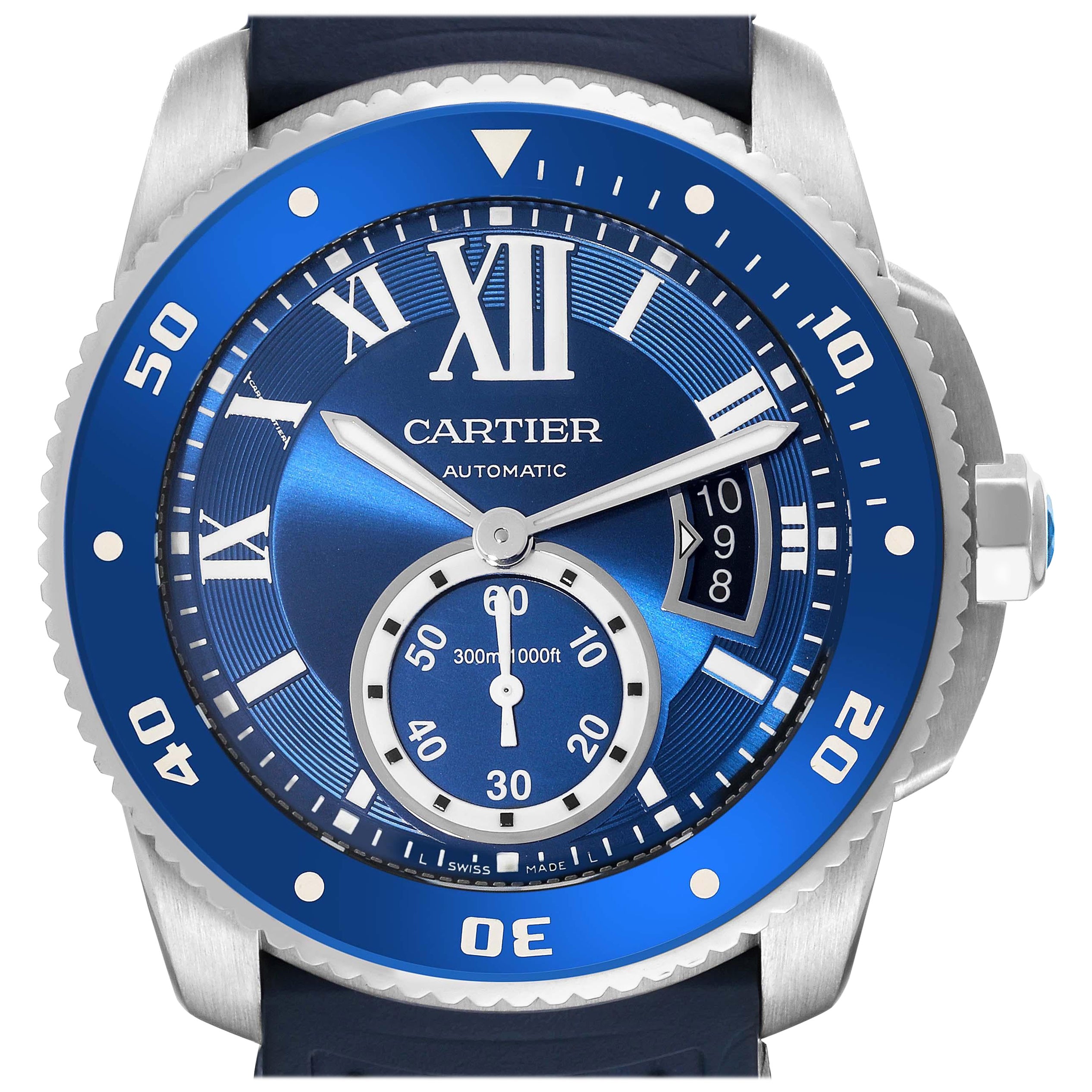 Cartier Calibre Diver Blue Dial Steel Mens Watch WSCA0010 Papers