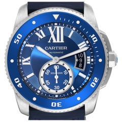 Cartier Calibre Diver Blue Dial Steel Mens Watch WSCA0010 Papers