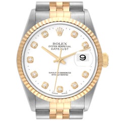 Vintage Rolex Datejust Diamond Dial Steel Yellow Gold Mens Watch 16233