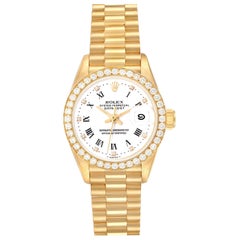 Used Rolex President Datejust Yellow Gold White Dial Diamond Ladies Watch 69138