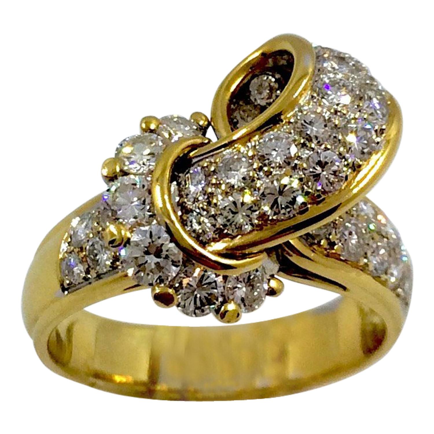 Diamond Ribbon Gold Ring For Sale at 1stdibs