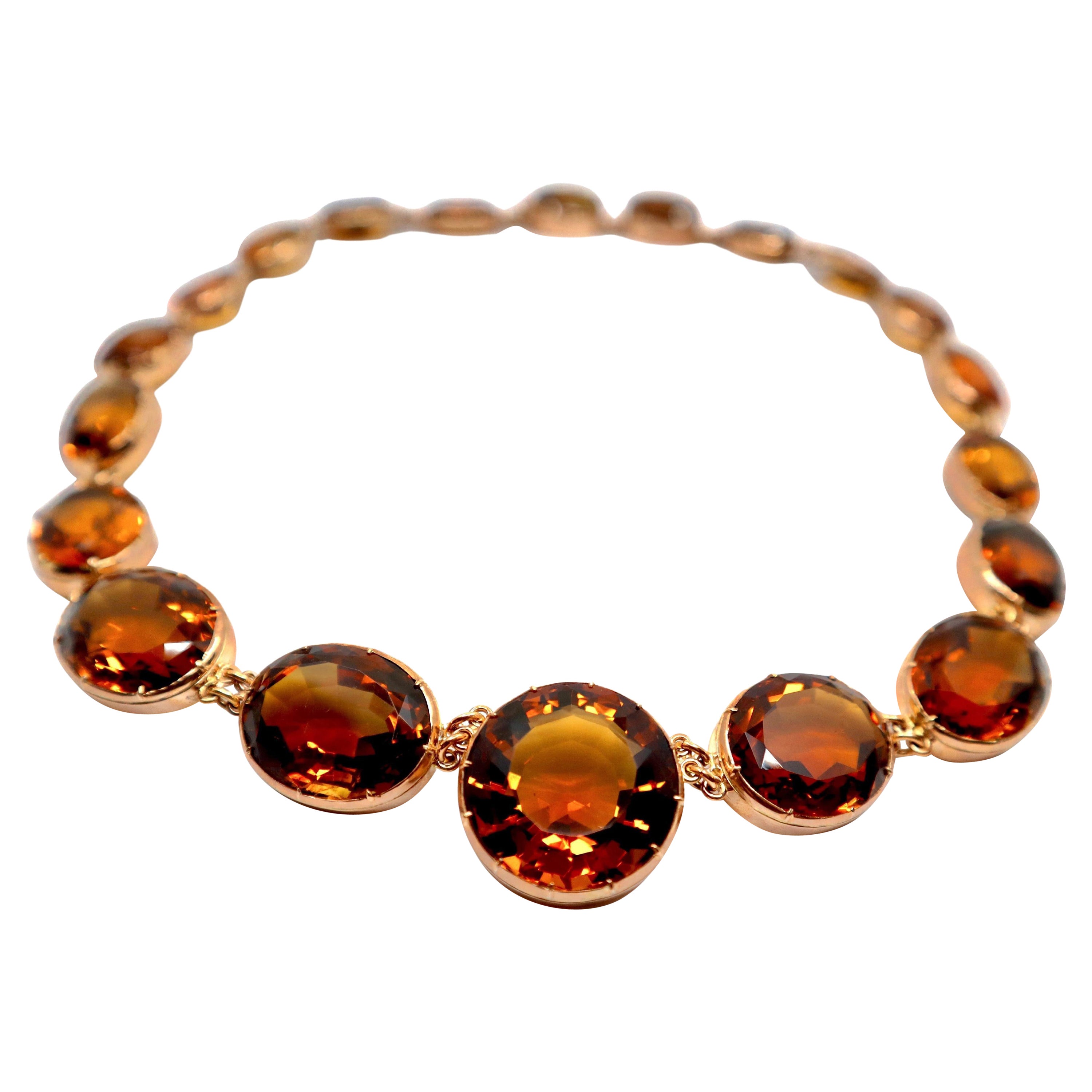 19th Century Citrines (Approx. 300 Carats), Gold and Silver Necklace For Sale