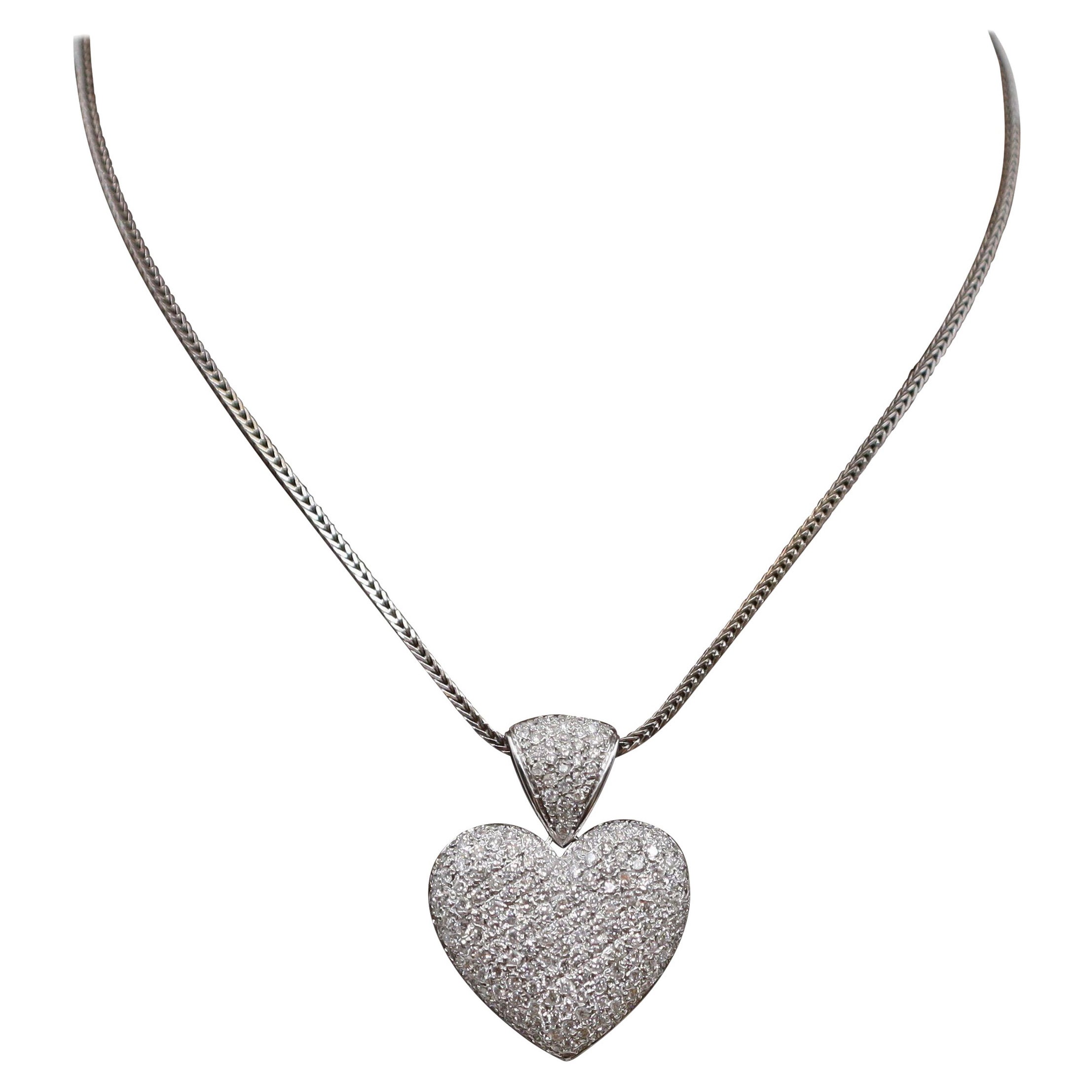 Heart Necklace in diamonds (Approx. 7 carats) and white Gold For Sale