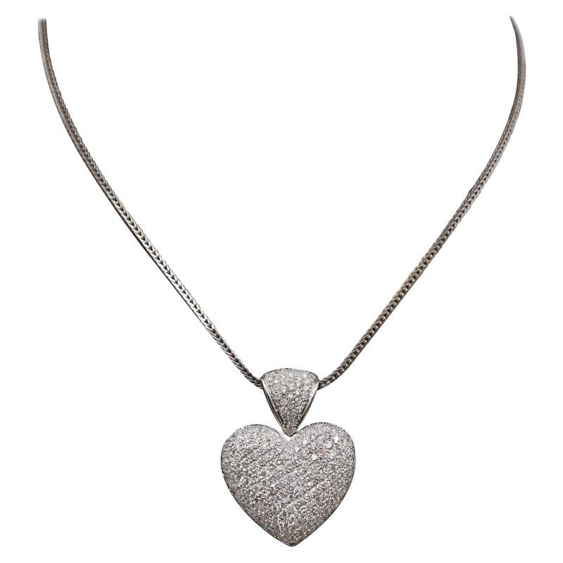 18 Carat White Gold Ruby and Diamond Heart Necklace in Invisible ...