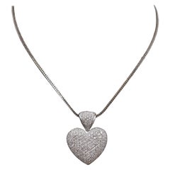 Vintage Heart Necklace in diamonds (Approx. 7 carats) and white Gold