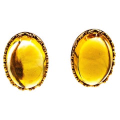 Art Deco Style 20.00 Carat Cabochon Cut Citrine Yellow Gold Dangle Earrings