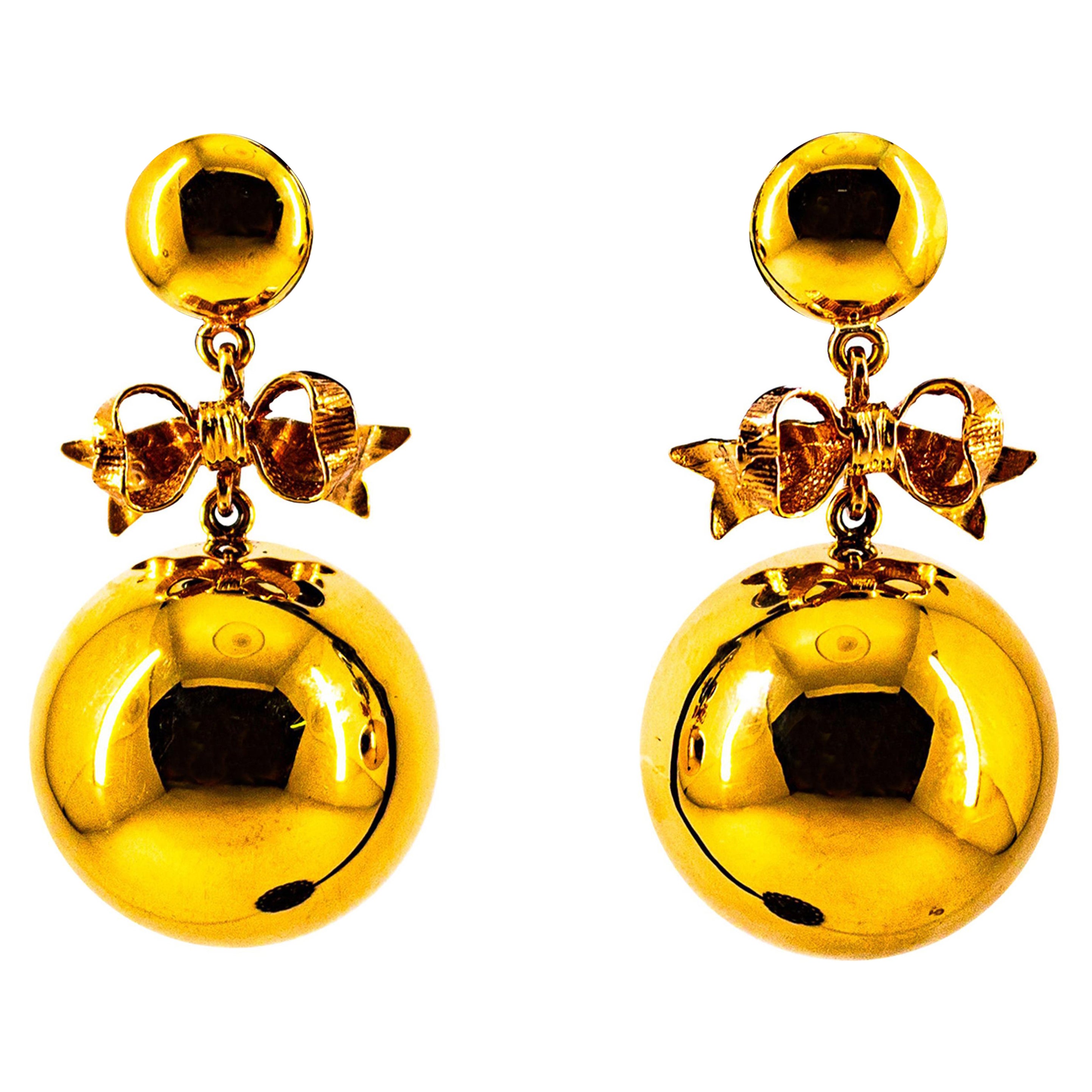 Art Deco Style Handcrafted Yellow Gold Dangle Stud Earrings