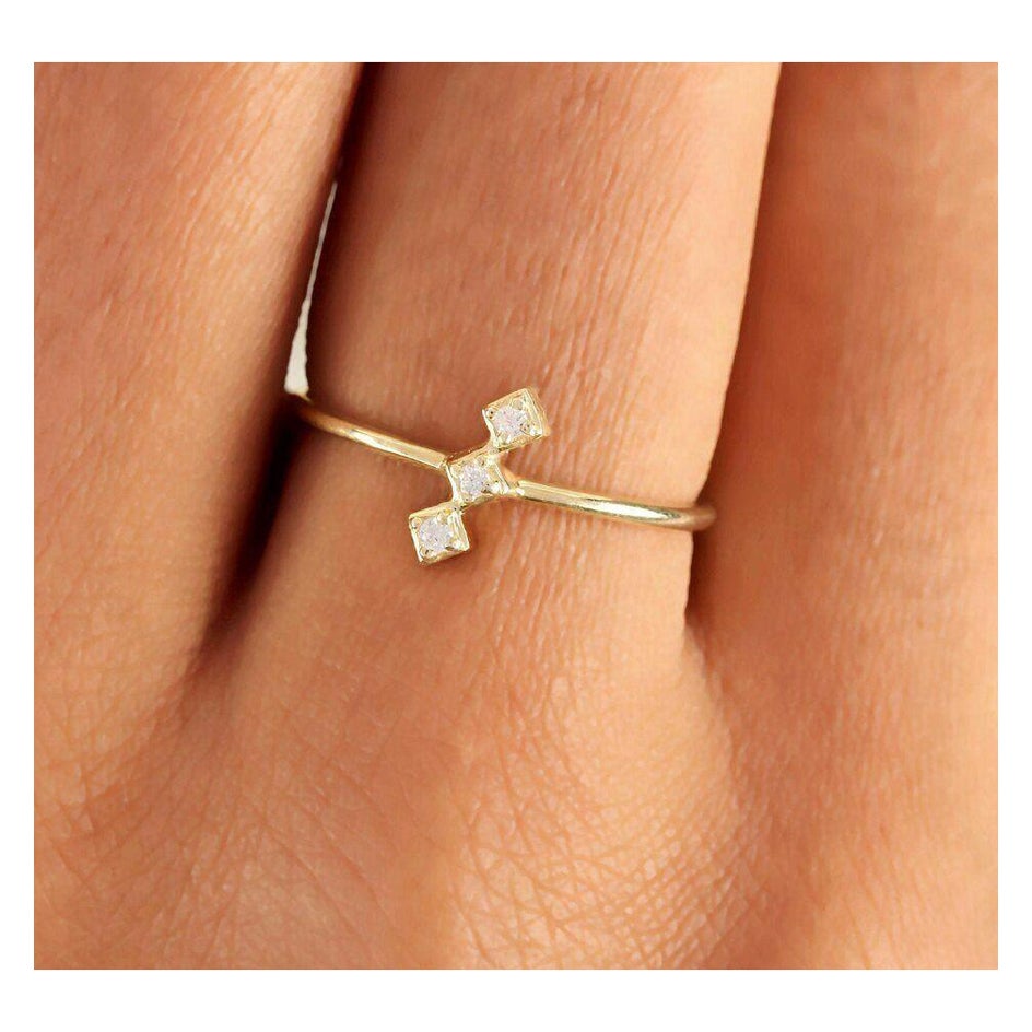 Pave Diamond Minimalist Ring 14k Gold Dainty Diamond Mother' Day Gift Ring. For Sale