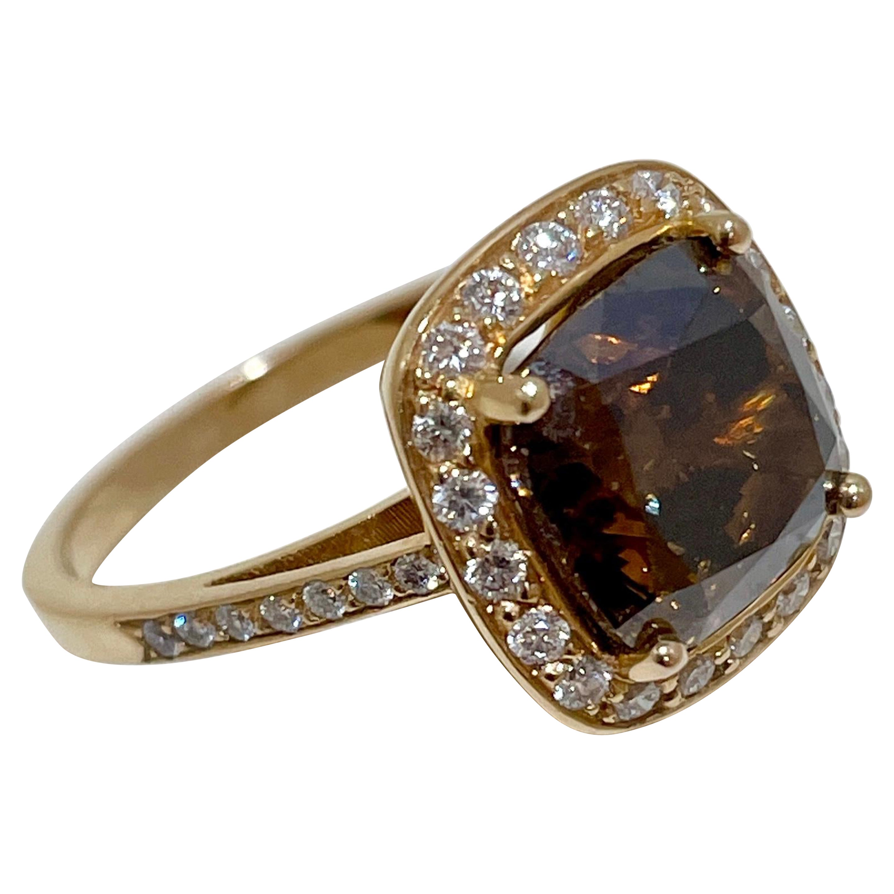Natural Fancy Deep Brown Diamond Ring 5.05 Carats 18kt Gelbgold IGI Zertifikat  For Sale