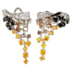 Vintage Cascade Earrings 18 Karat White with Three Color Diamonds and Citrines