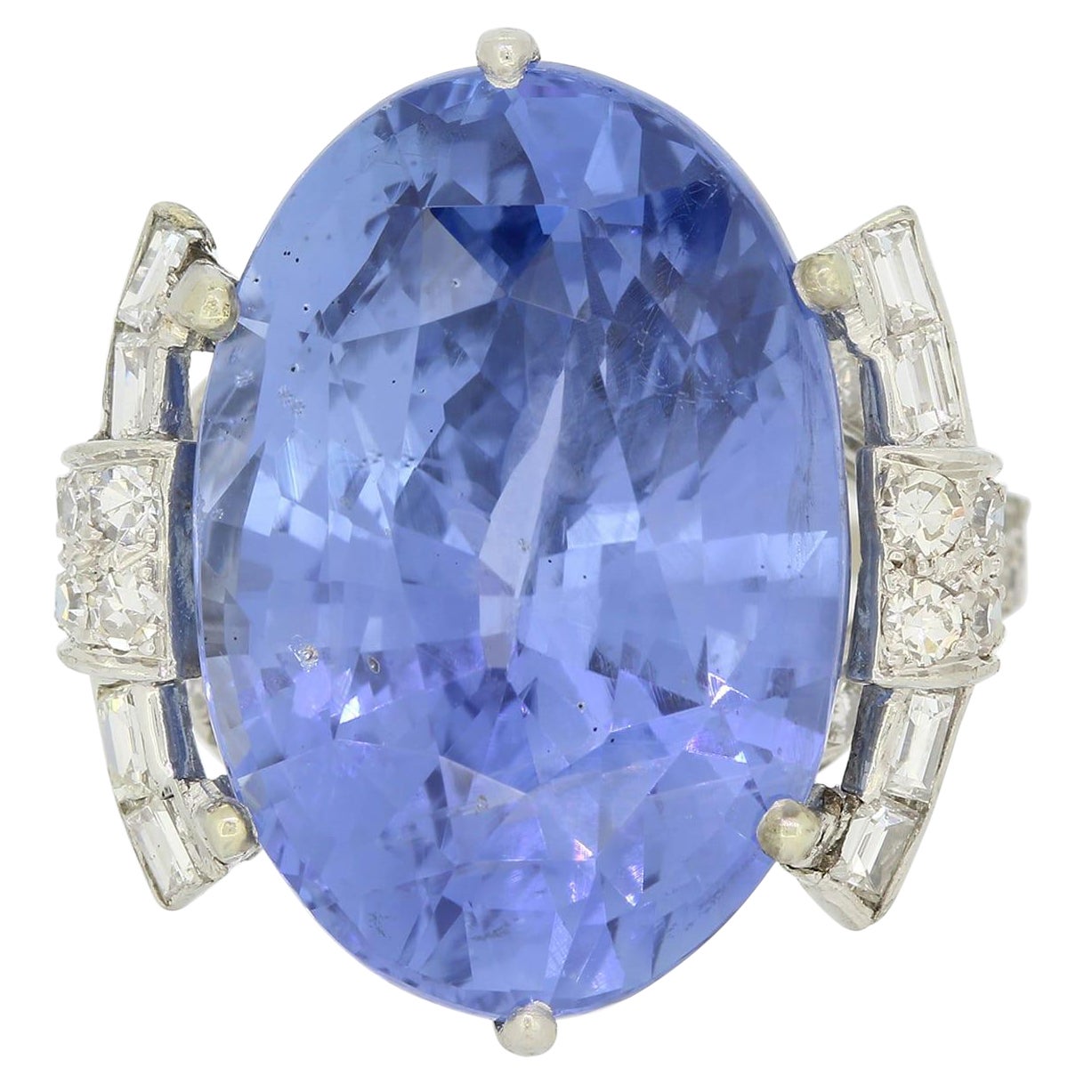 Vintage 26.93 Carat Unheated Ceylon Sapphire and Diamond Ring