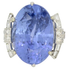 Retro 26.93 Carat Unheated Ceylon Sapphire and Diamond Ring
