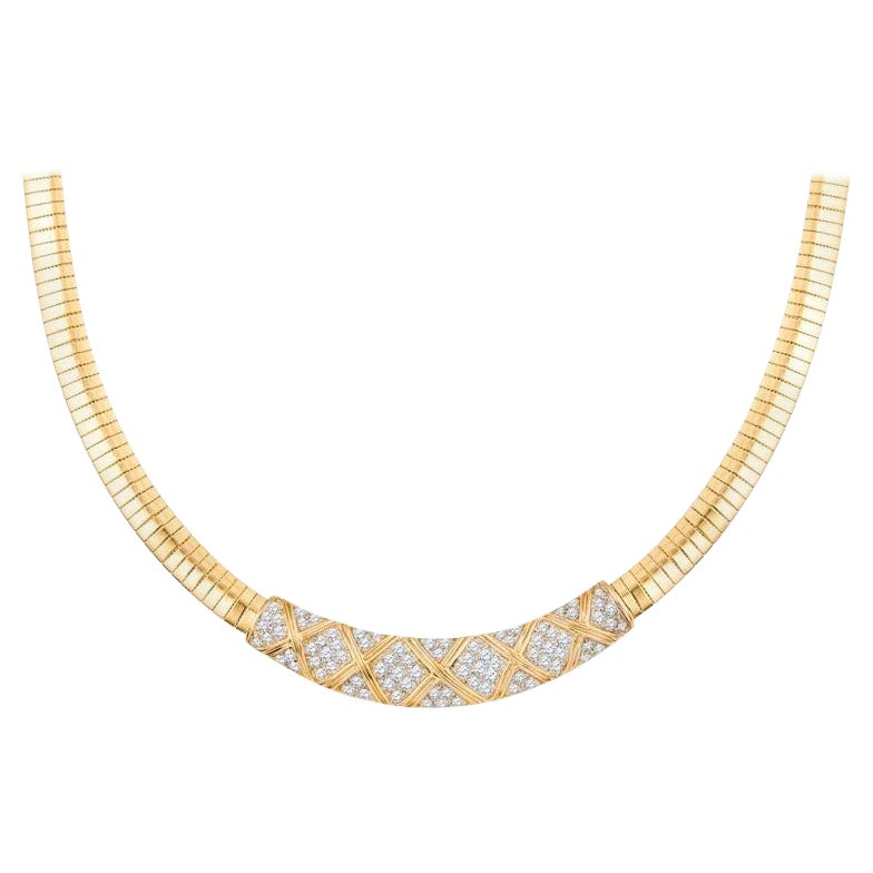 14 Karat Gelbgold Vintage Diamant Omega Halskette  im Angebot