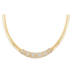 14 Karat Yellow Gold Vintage Diamond Omega Necklace 