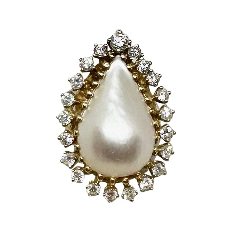 Mabe Pearl 2 Carat 21 Diamond Halo Ring 14 Karat Gold Retro Midcentury Modern