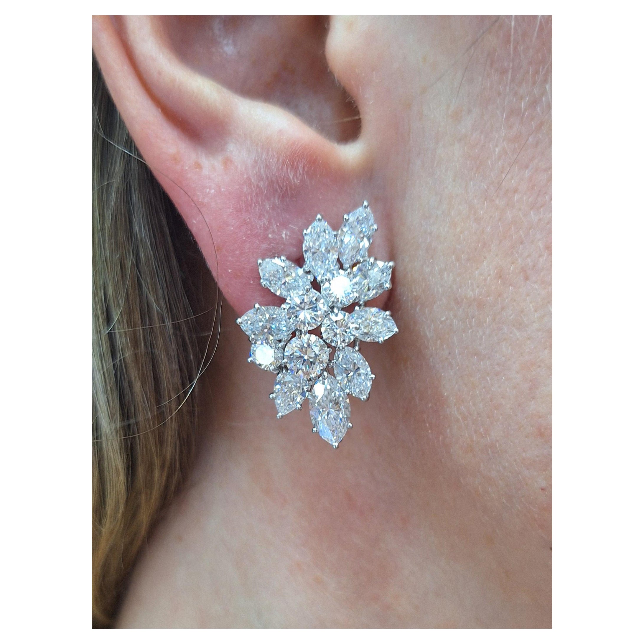 14 Carat Harry Winston Cluster Diamond Earrings
