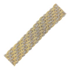 Italienisches 14K Weiß- und Gelbgold 3/4" breites gewebtes Armband 7.75"