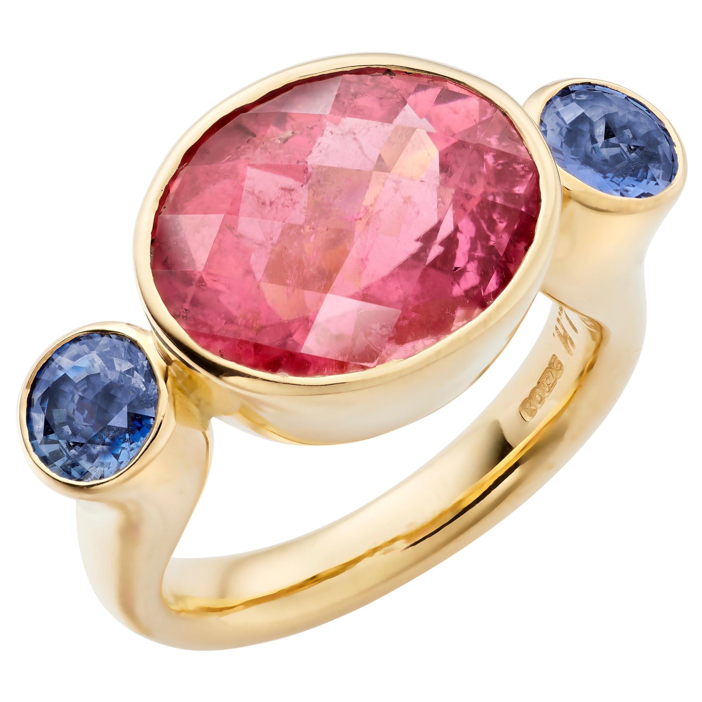 Lilly Hastedt Pink Tourmaline and Tanzanite Gold Curvy Bon Bon Ring For Sale
