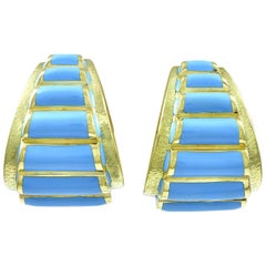 Dramatic David Webb Enamel Gold Ear Clips