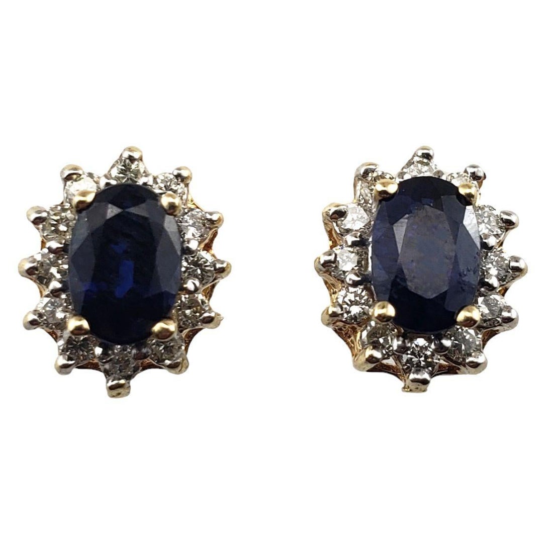 14 Karat Yellow Gold Sapphire and Diamond Earrings #15102 For Sale