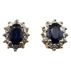 14 Karat Yellow Gold Sapphire and Diamond Earrings #15102