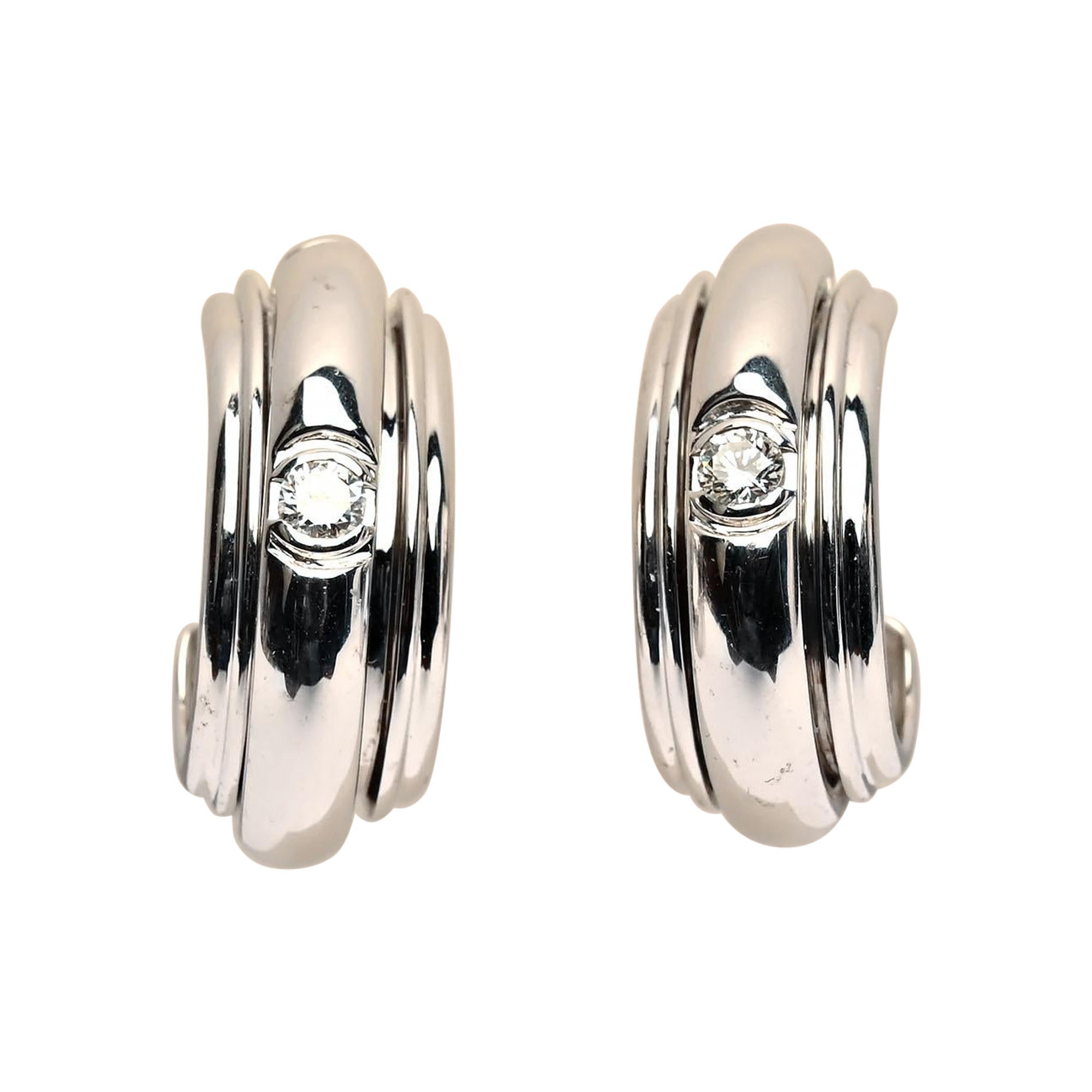 Piaget White Gold Half Hoop Earrings with Diamonds For Sale