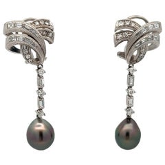 Vintage Tahitian Pearl  and Diamond Earrings