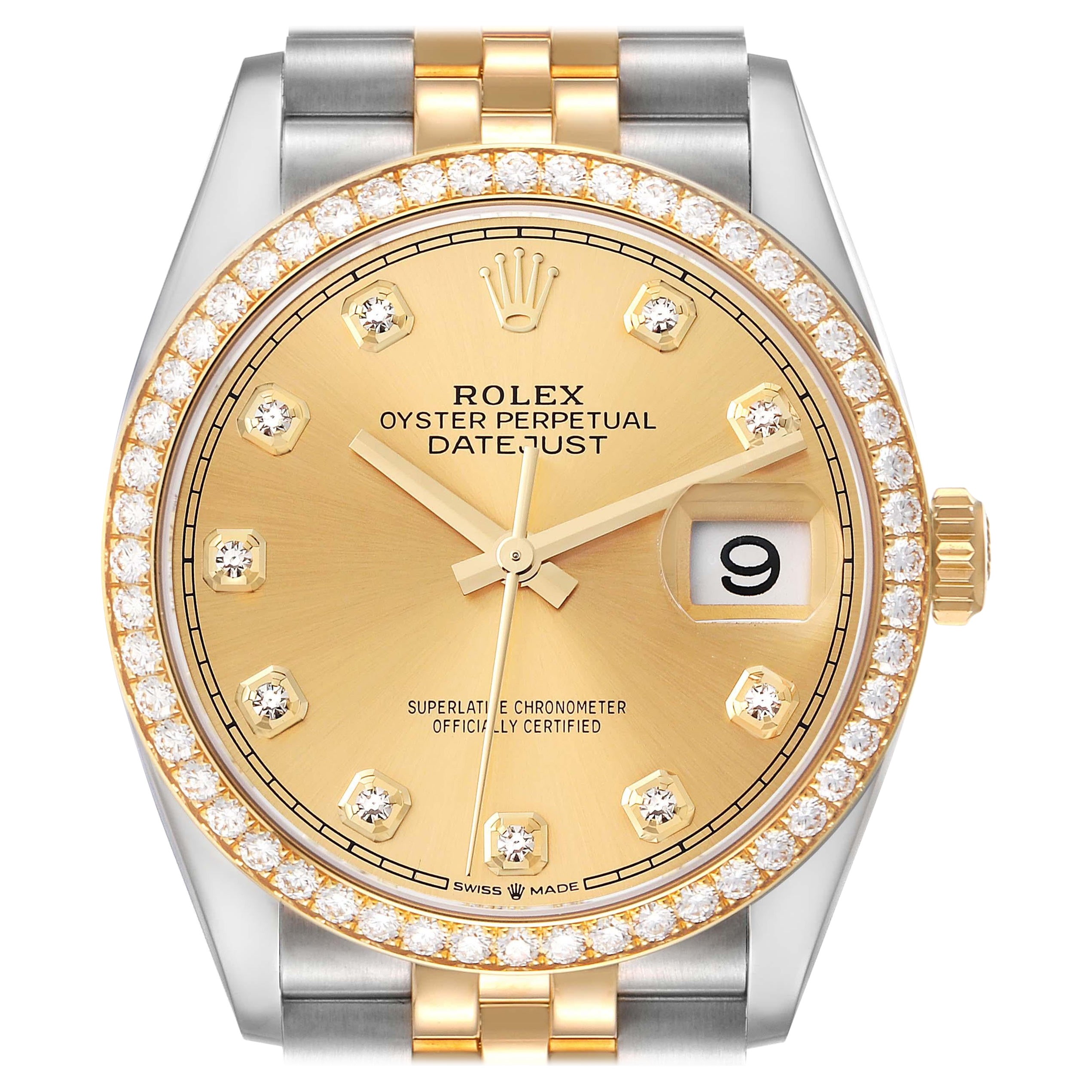 Rolex Montre Datejust 36 en acier, or jaune avec cadran en diamant, pour femmes 126283 non portée