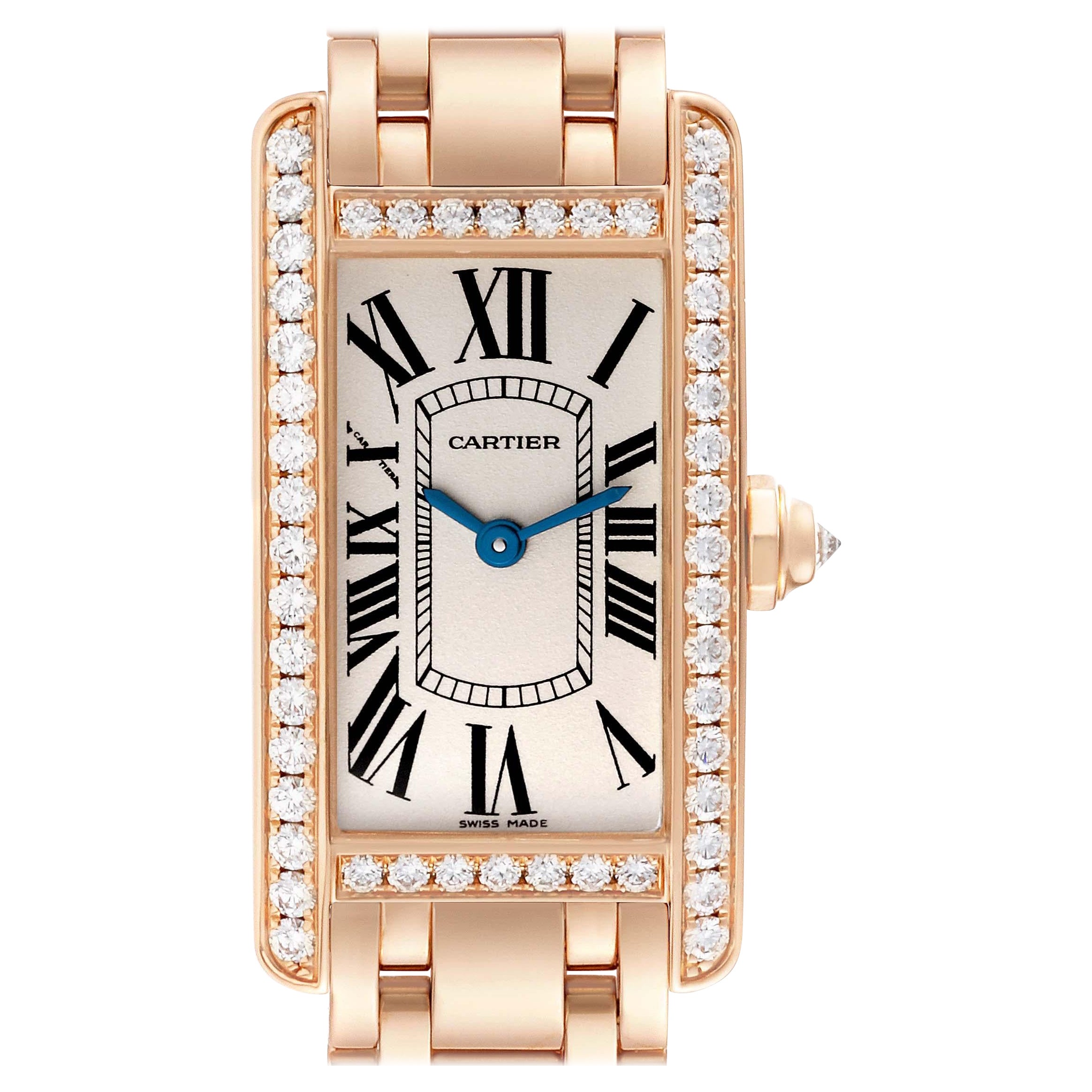 Cartier Tank Americaine Rose Gold Diamond Ladies Watch WB7079M5 Box Card For Sale