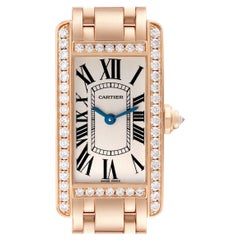 Cartier Tank Americaine Rose Gold Diamond Ladies Watch WB7079M5 Box Card