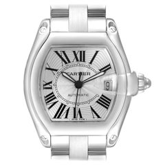 Cartier Roadster Silver Dial Steel Mens Watch W62000V3 Box Papers