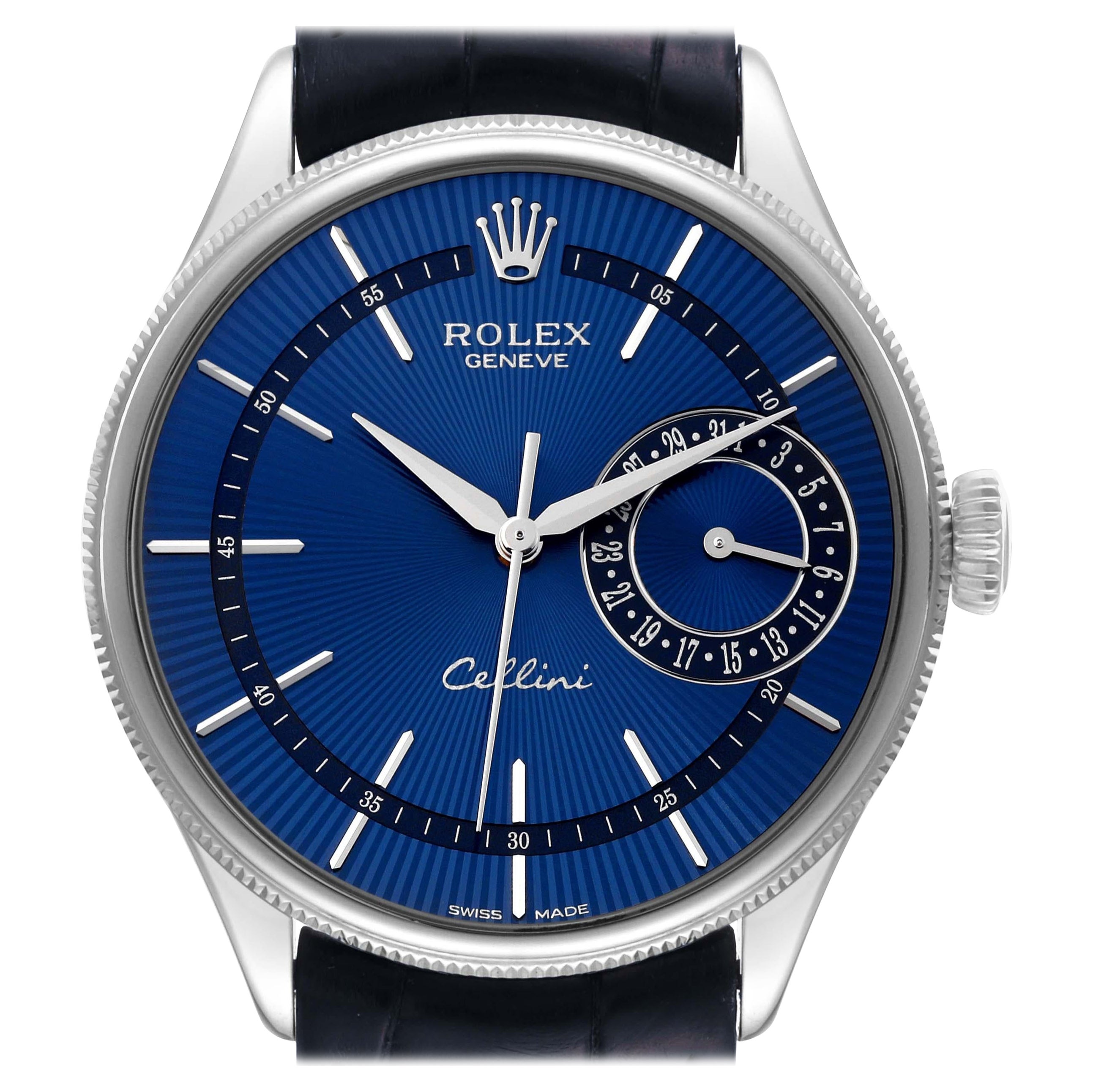Rolex Cellini Date White Gold Blue Dial Mens Watch 50519