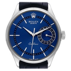 Rolex Montre Cellini Date en or blanc avec cadran bleu pour hommes 50519