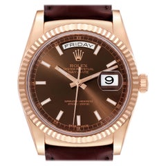 Used Rolex President Day-Date Rose Gold Chocolate Dial Mens Watch 118135